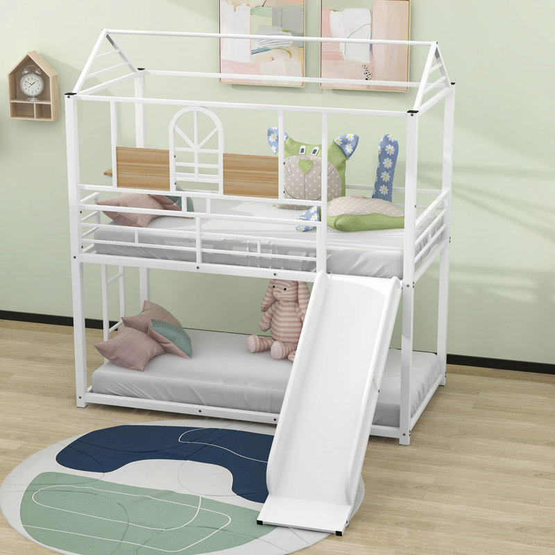 Lalla Twin Over Twin Metal Standard Bunk Bed with Slide, White