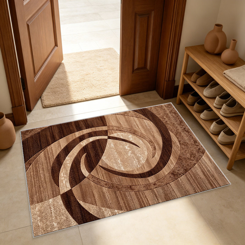 Brown and Beige Abstract Swirl carpet-easy to clean, machine-washable, soft and comfortable; suitable for door mats, kitchens, living rooms, bedrooms, corridors, and laundry areas. Easy to clean, durable carpet for home decoration.