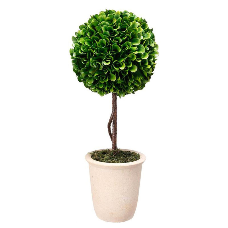Evergreen Elegance Faux Boxwood Sphere Topiary, 6"x14", Indoor/Outdoor