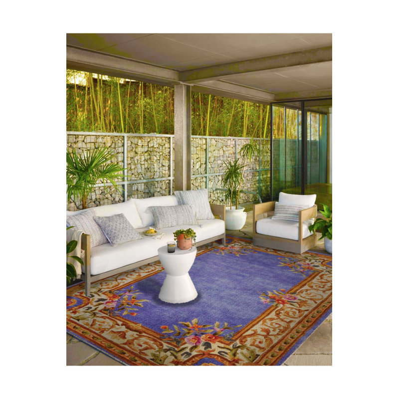 Tapis bleu décoratif traditionnel lavable, Tapis de couloir 3 pi 3 po x 6 pi 7 po inclus