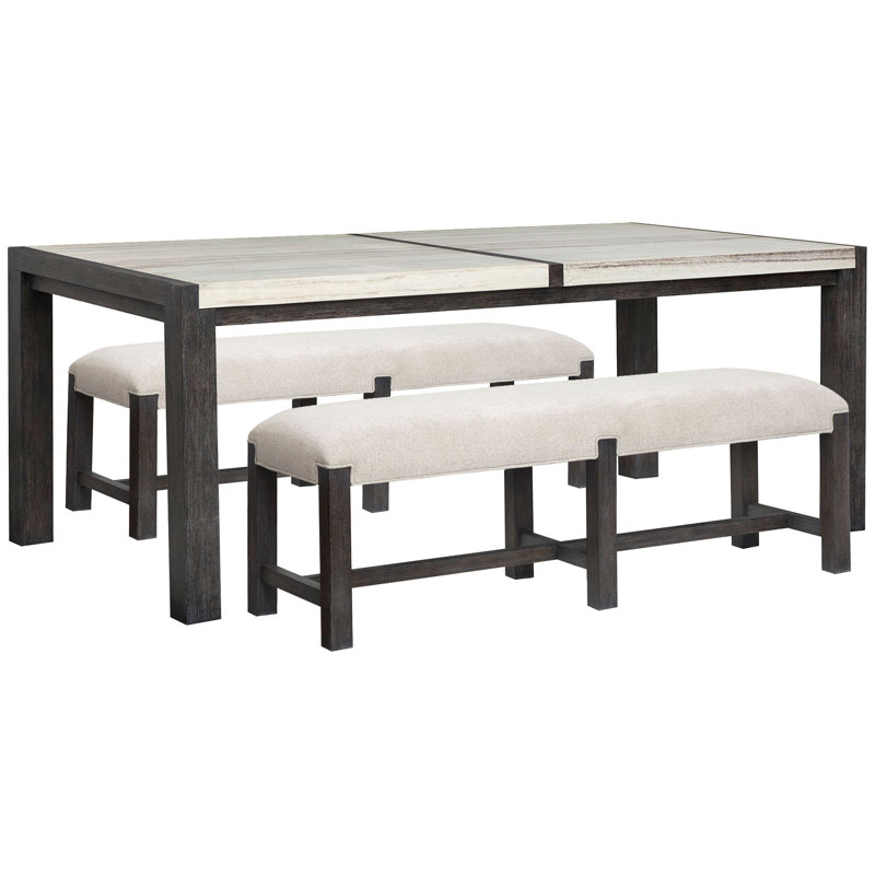 Rectangular Dining Table With 2 Benches, 3 Pcs: Table, 2 Benches