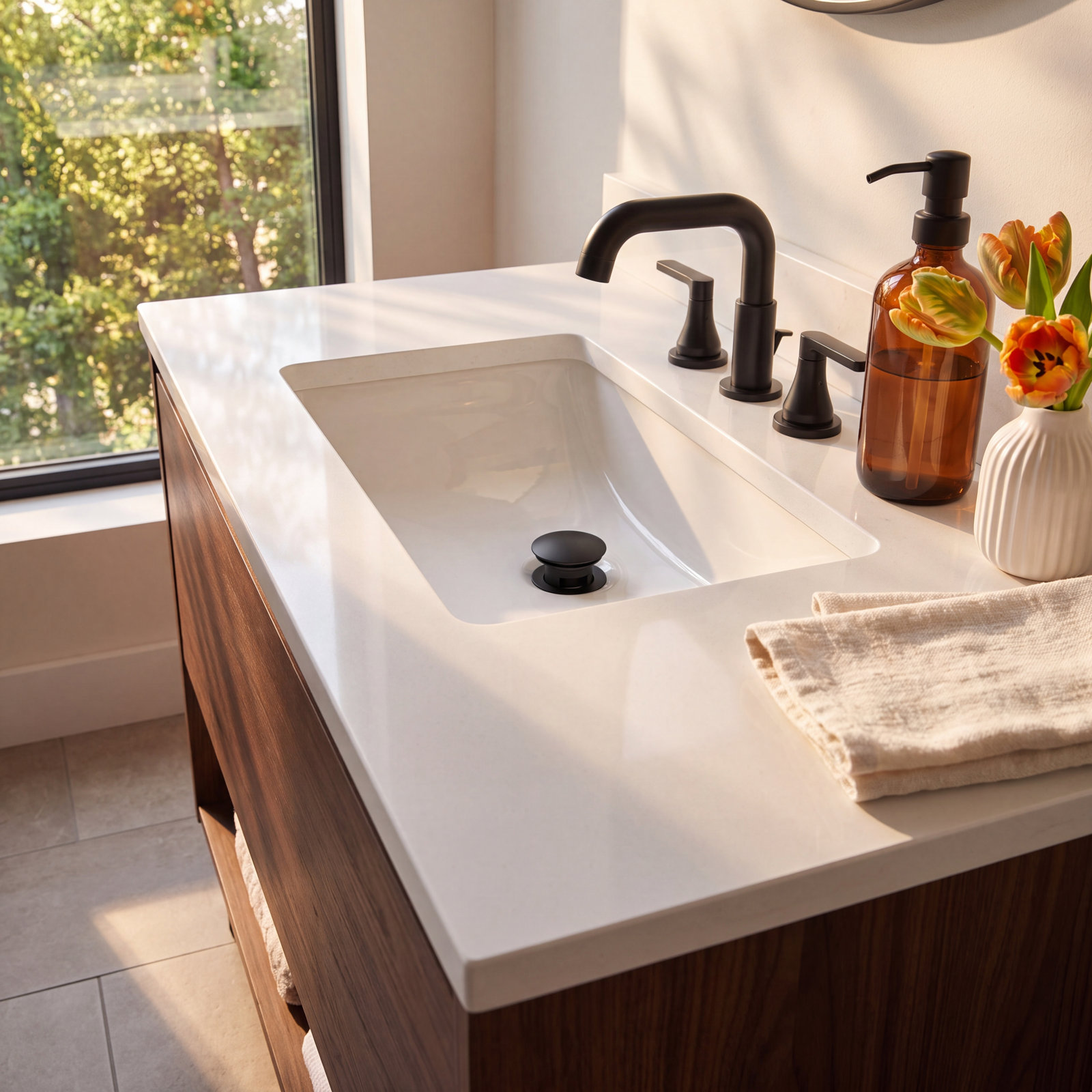 Pop-Up Bathroom Sink Drain with Overflow, Matte Black