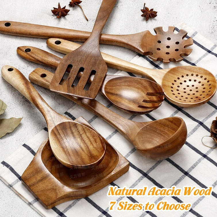 7 Piece Natural Wooden Cooking Utensil Set