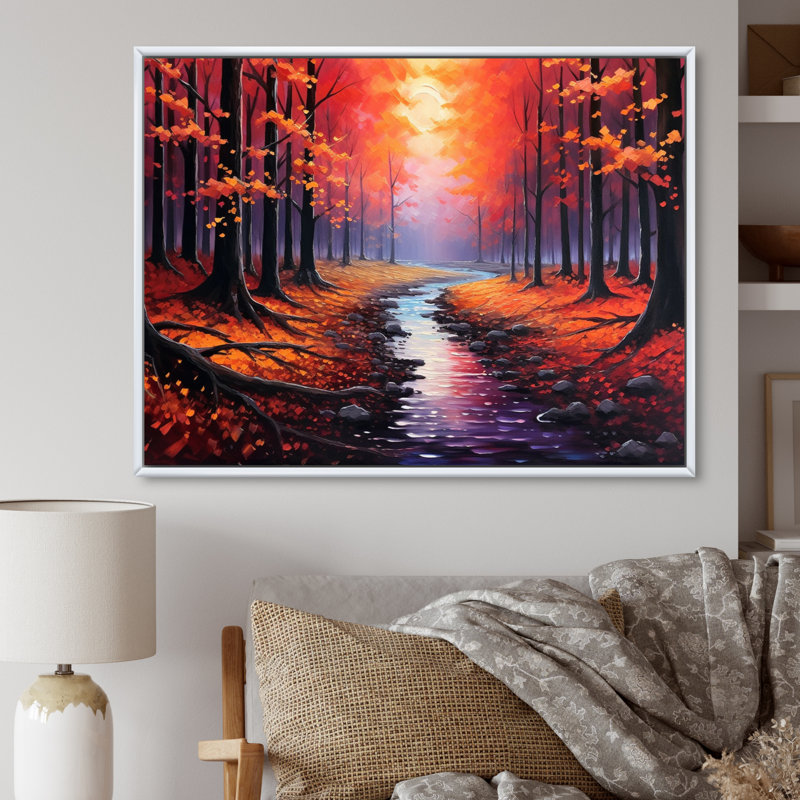 «Enchanted Path II» - campagne imprimée sur toile, H 30 po x l 40 po x P 1,5 po, Cadre flottant blanc