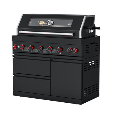 Barbecue d'extérieur noir en acier inoxydable 304 au gaz naturel de 87 900 BTU avec brûleur arrière infrarouge et comptoir en granite Sera - parfait pour cuisiner et recevoir à l'extérieur