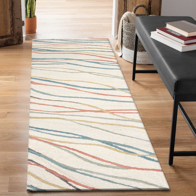 Tapis abstrait en coton / laine touffeté à la main Abstract, Tapis de couloir 2 pi x 7 pi 6 po