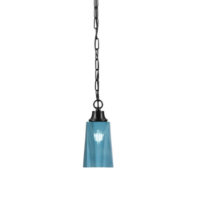 Chain Hung Pendant Shown In Matte Black Finish With 4.5" x 6.5" H Blue Gradient Glass
