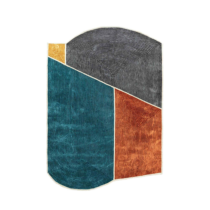 Tapis tissé asymétrique à motif géométrique multicolore, Rectangle 4 pi 11,06 po x 9 pi 10,11 po