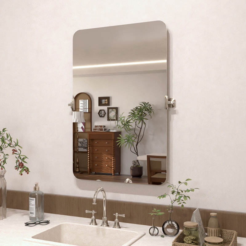 Tilt Wall Mount Bathroom Vanity Mirror, Silver, 36" x 24" 