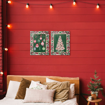 Ensemble de 2 toiles vintage ornements et bordure d'arbre, design par Yen