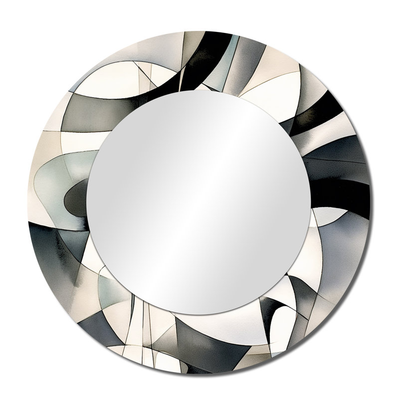 Abstract Neutral XIII - Geometric Unique Wall Mirror Decor, Modern Large Round Mirror, Printed Metal Art, 36" x 36"