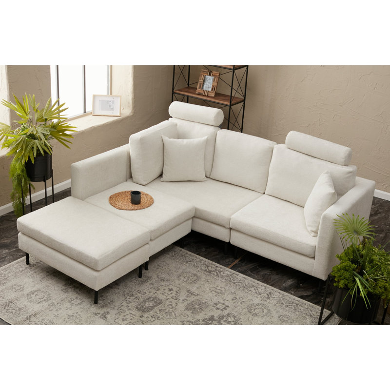 Canapé modulaire réversible de 47,6 po Okamoto, 100 % polyester crème, Noir