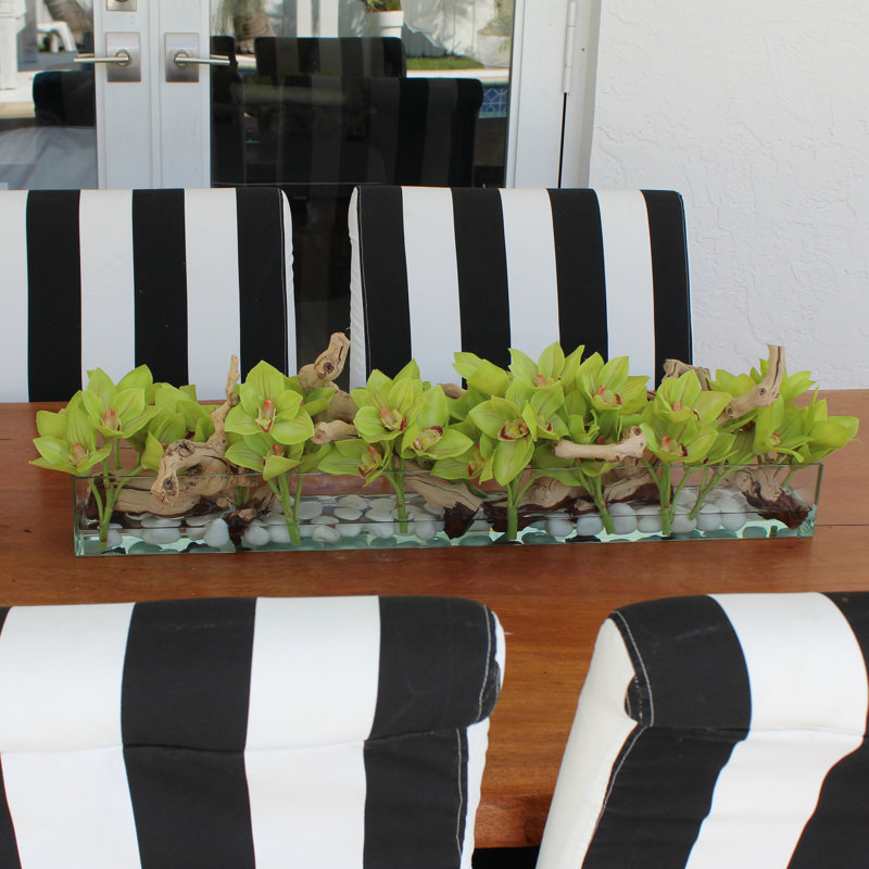 Centre de table orchidée Driftwood Cymbidium, H 8 po x l 24 po x P 6 po, Vert