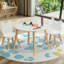 Round Kids' Table And Chair Set With Bear & Rabbit Backrests