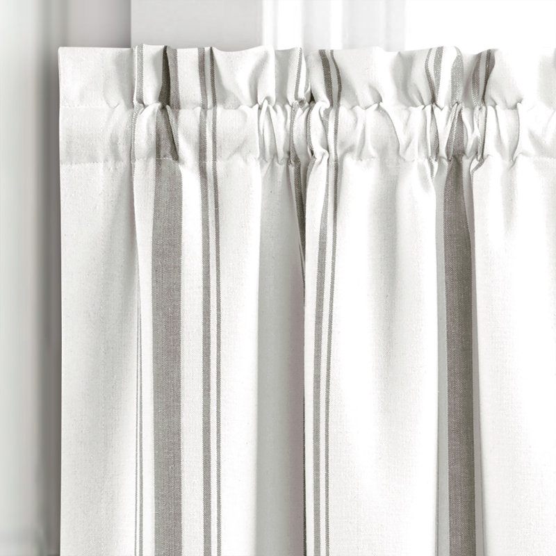 Farmhouse Stripe Striped Ruffled Window Valance, 18" W x 52" L, Blue/White