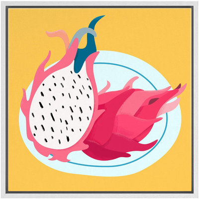 «Vibrant Tropical Pink Dragon Fruit Fruit Dessert», art moderne et chic sur fond multicolore, impression sur toile