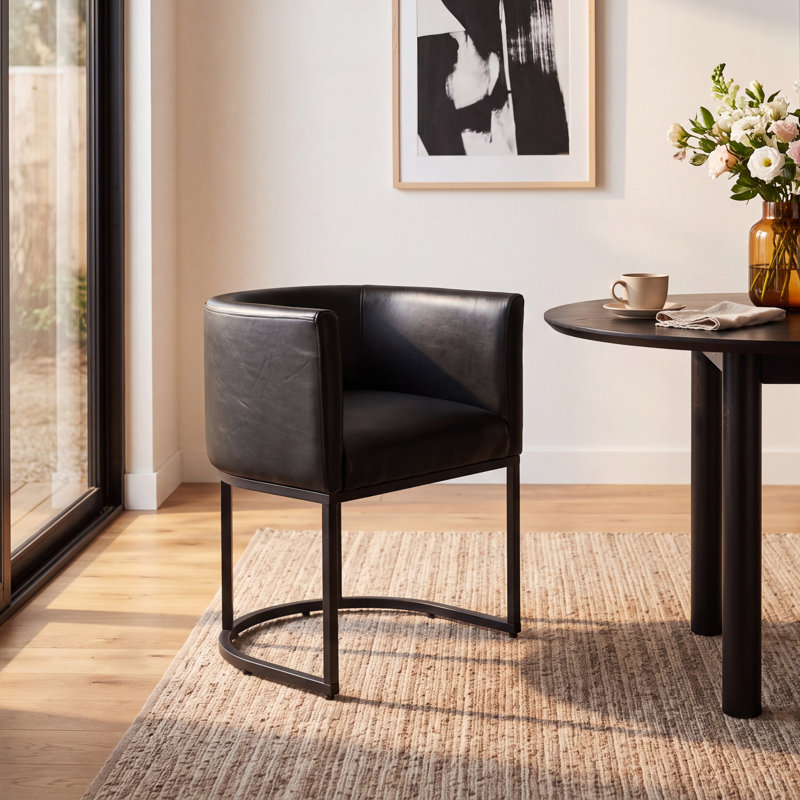 Chaise rembourrée en similicuir avec accoudoirs, Noir, Noir