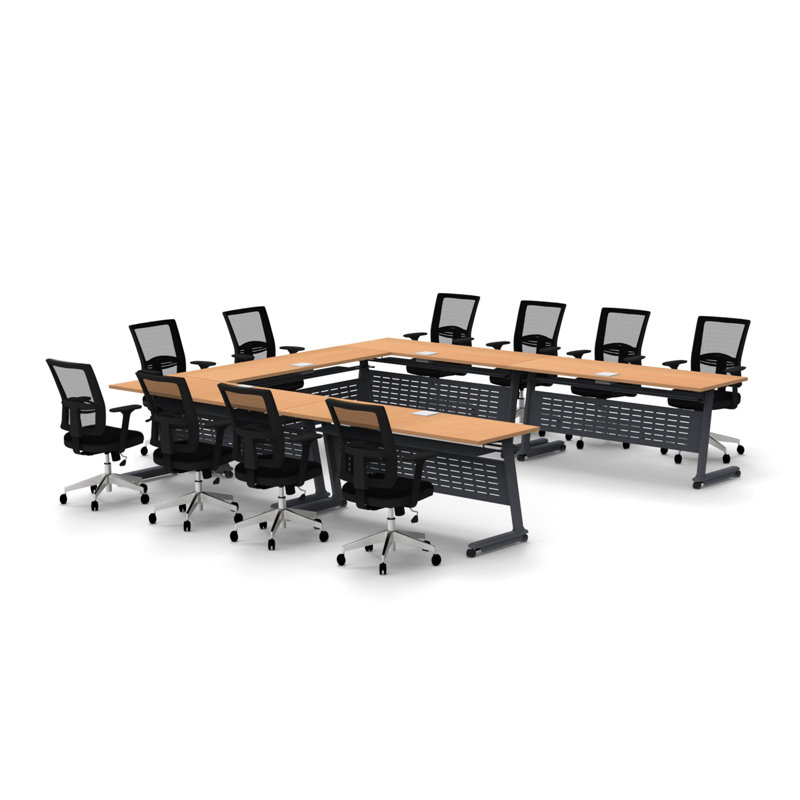 Rectangle 10 Person Flip Top 72'' L Modular Training Table and Chair Set with Casters and Modesty Panel and Cable Management
