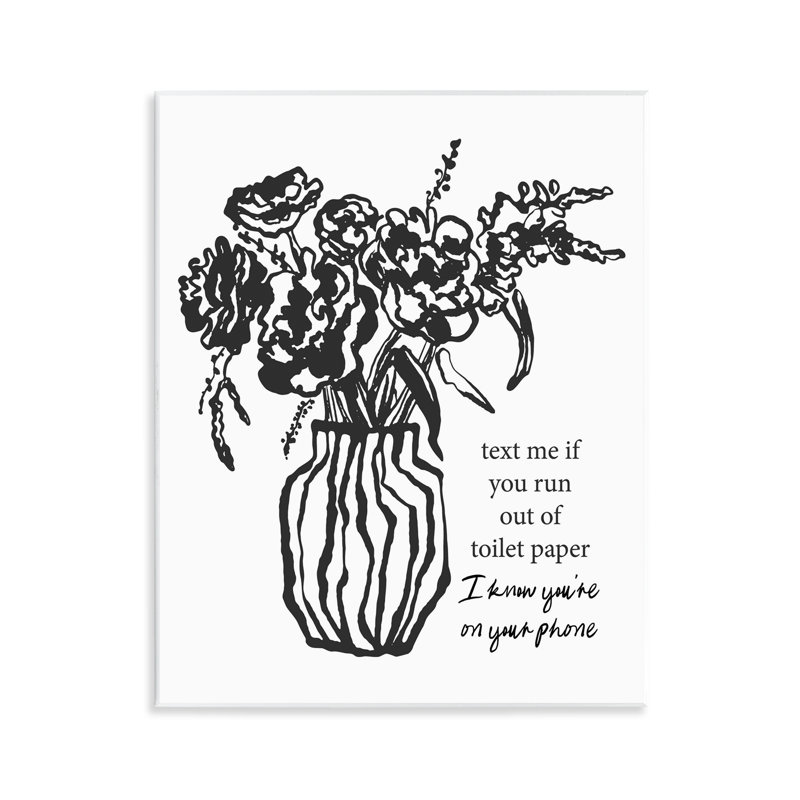 Text Me Bathroom Florals Wall Plaque, design by Lettered and Lined