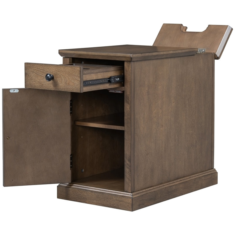 Table de bout U-Can Classic Charging Living avec ports USB et rangement, Antique brown