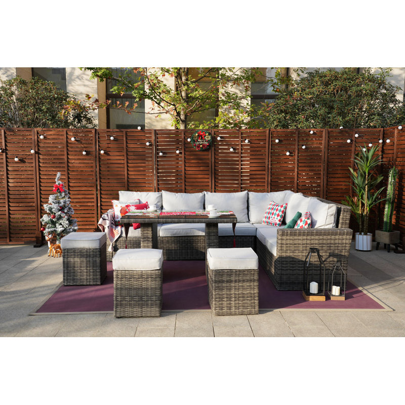 Ensemble de conversation modulaire en rotin 8 pièces avec coussins Outten, Gris