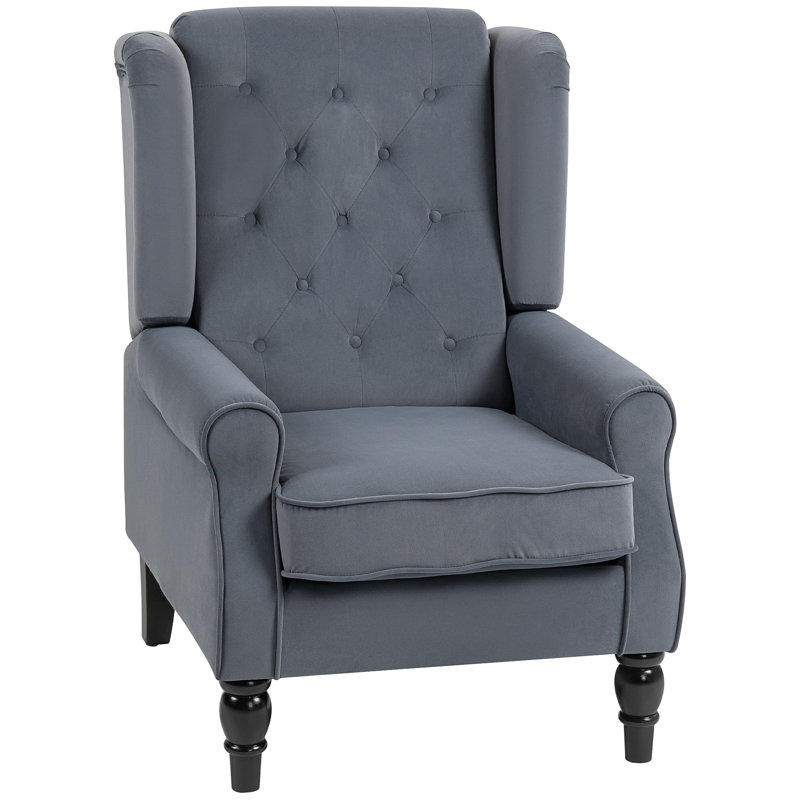 HOMCOM Wingback Accent Chair Velvet Armchair High Back, Grey