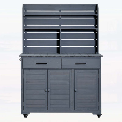 Garden Kitchen Island Cart with Lockable Wheels,Storage Cabinet,for Outdoor Use
