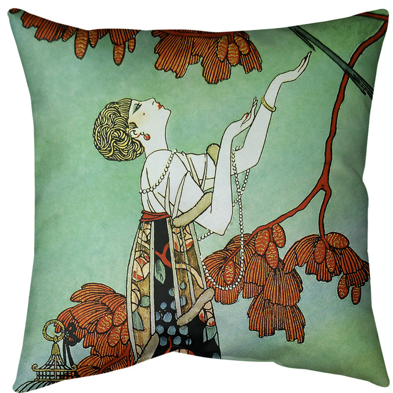Housse de coussin femme, 18 po x 18 po, Rouge / Vert, Faux lin