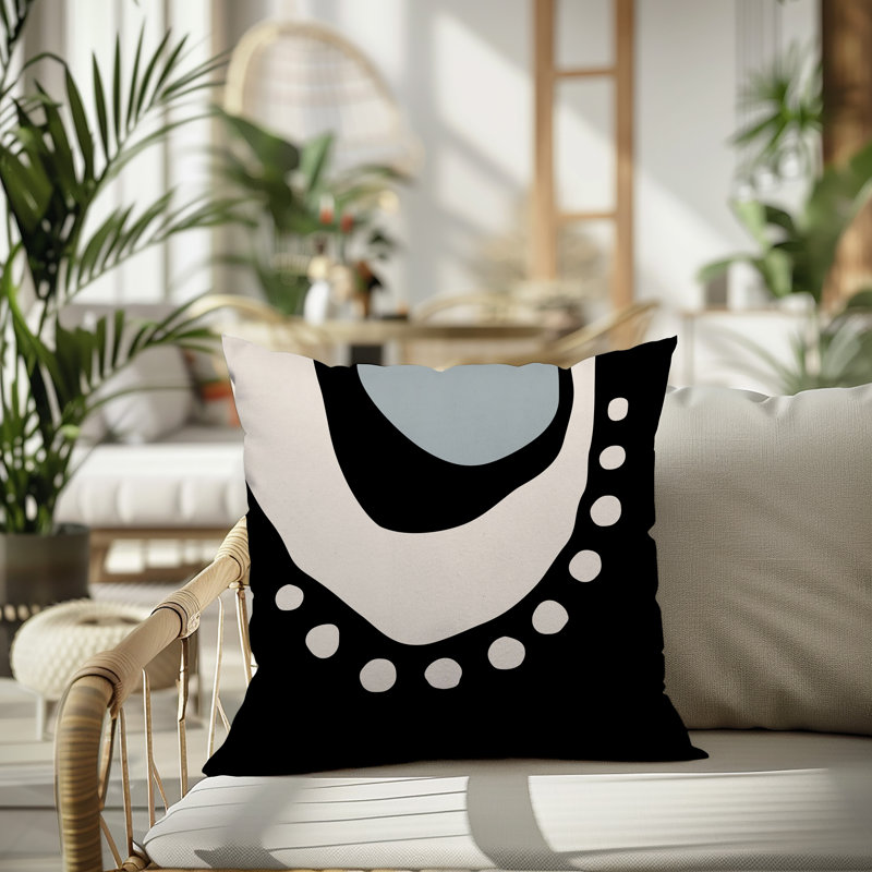 Oreiller carré réversible intérieur / extérieur Tobe Minimalist, H 15 po x l 15 po, Gris / noir / blanc cassé