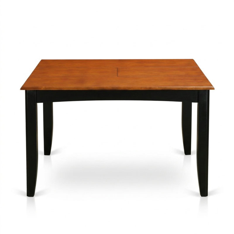Ensemble de salle à manger carré 6 pièces en bois dur asiatique noir et cerisier avec rallonge papillon et 4 chaises à assise en similicuir