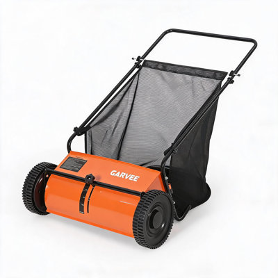 Balayeuse à gazon robuste 26 po, ramasse-feuilles et ramasse-sacs de jardin 7 pi cu - brosses rotatives - hauteur réglable pour pelouse / patio / allée - orange