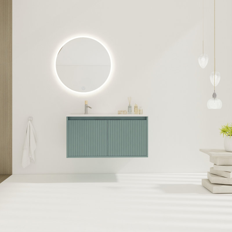36" Floating Bathroom Vanity With Drop-Shaped Resin Sink, Green, 36"