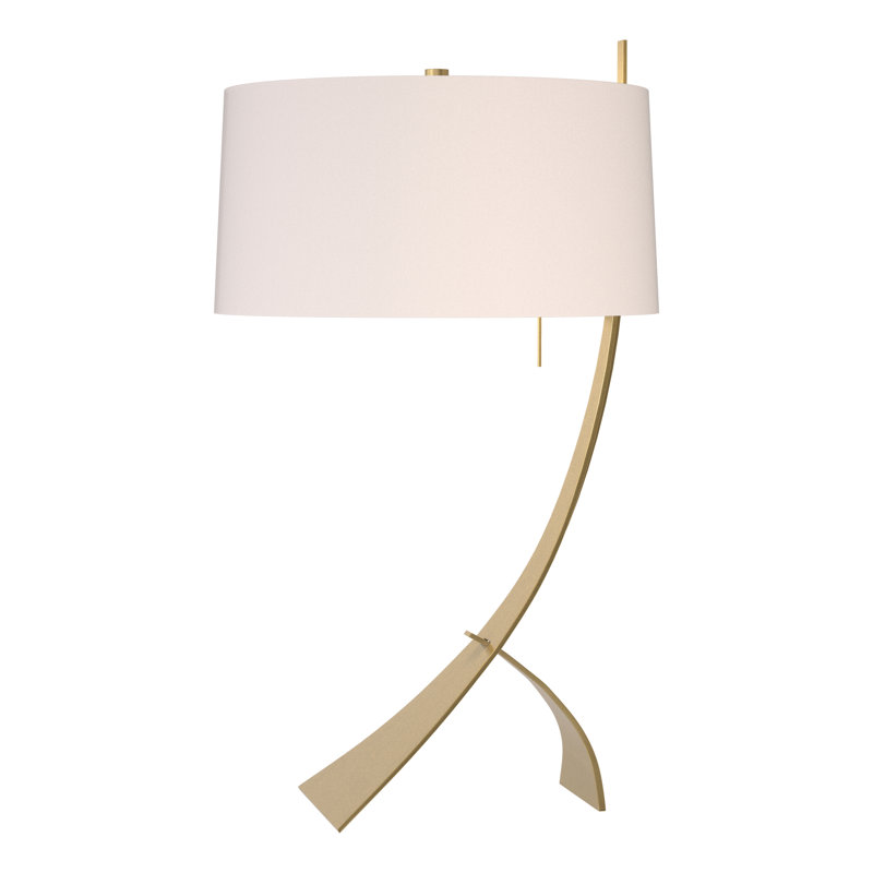 Stasis 28.3" Metallic Arched Table Lamp, Modern Brass, Flax