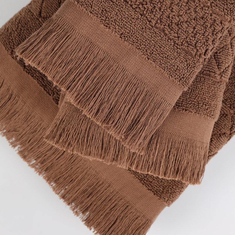 Blue Nile Mills Geometric Luxe Absorbent Cotton Face Towels, Set Of 12, Chocolate