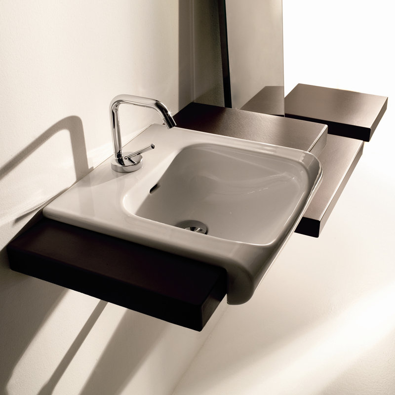 Lavabo de salle de bain mural en céramique avec trop-plein 15,7 po Inka