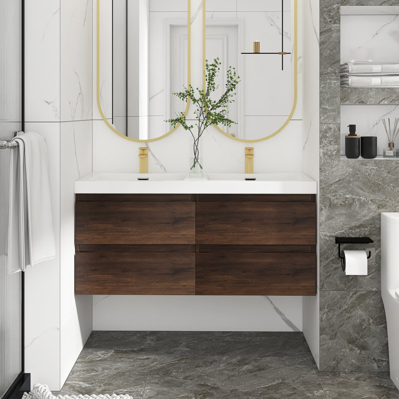 Manthan 48'' Double Bathroom Vanity with Resin Top, Grey Oak