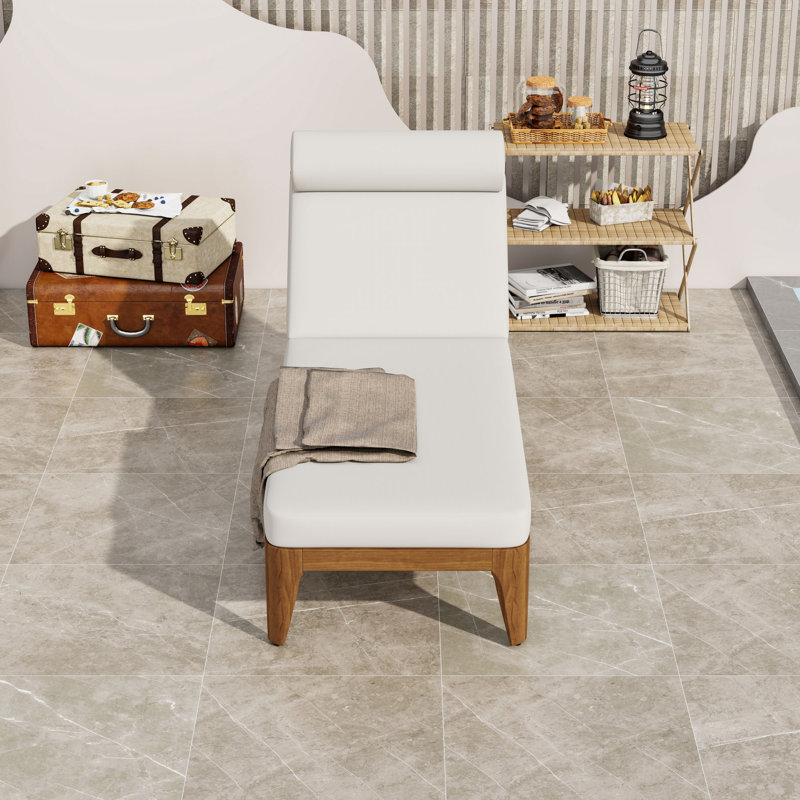 Chaise longue d'extérieur avec dossier réglable à 4 positions, coussin de tête et support coussiné, Beige