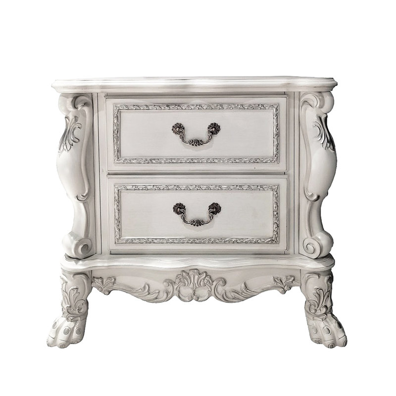 Table de chevet 2 tiroirs de couleur blanc os