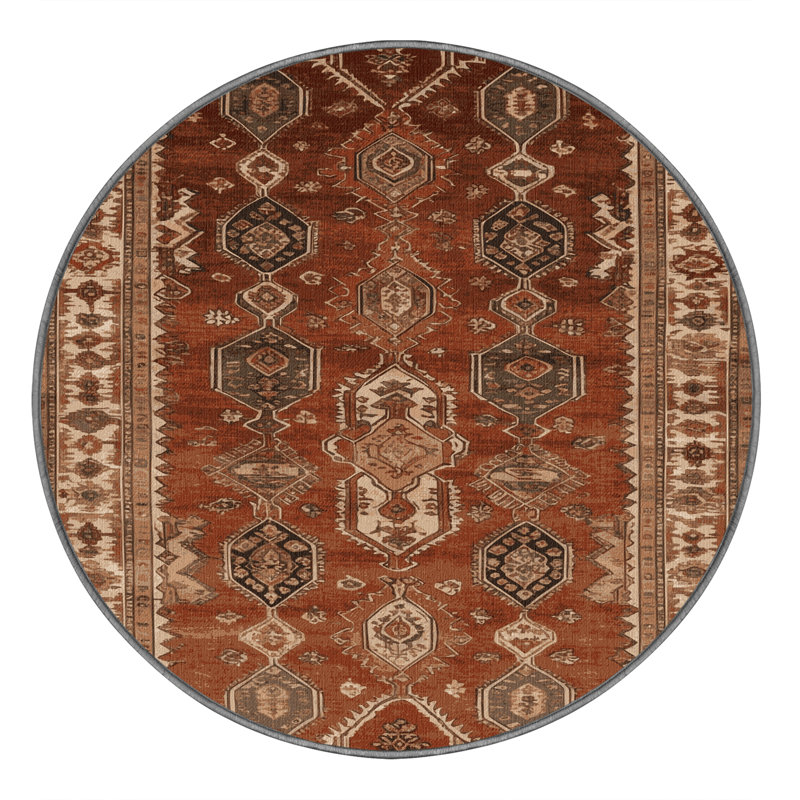 Machine Washable Persian Brown Area Rug, Round 3'