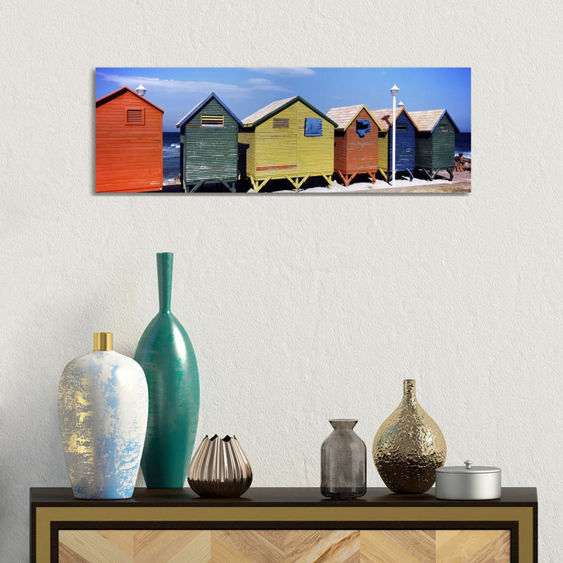 Colorful Huts On The Beach, St. James Beach, Cape Town, Western Cape Province, South Africa - Wrapped Canvas Panoramic Print