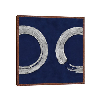 Silver Zen Circle On Blue II by Ellie Roberts - Print on Canvas