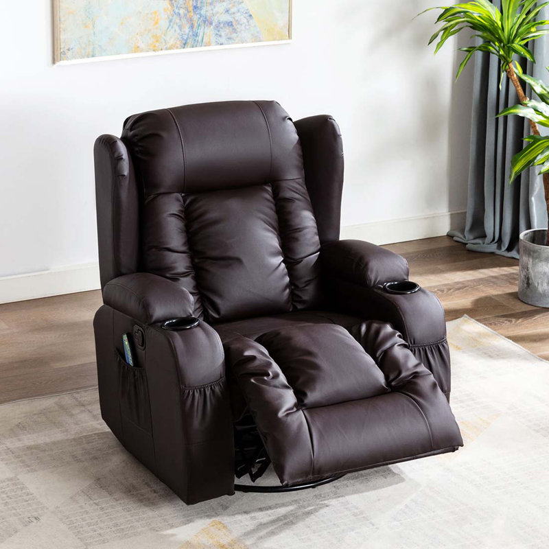 Deneishia 87cm Wide Standard Recliner with Massager, Brown, Swivel / Rocker
