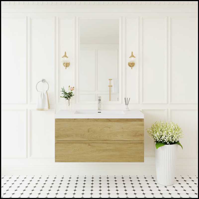 Meuble-lavabo flottant de 42 pouces avec lavabo, rangement mural moderne pour salles de bain sans encombrement