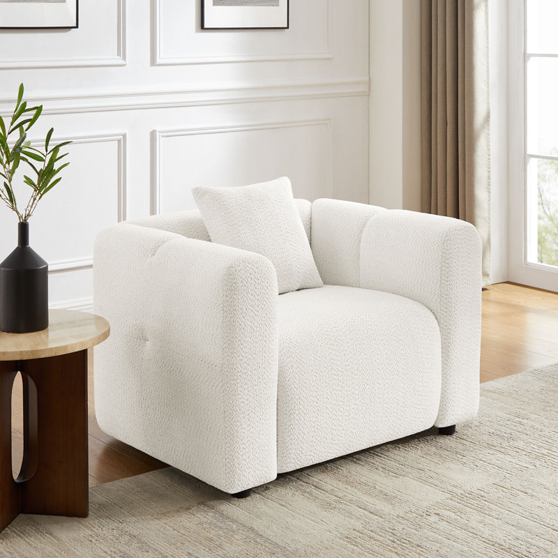 Jasey 42.91 Inch Boucle Upholstered Accent Chair, White Polyester