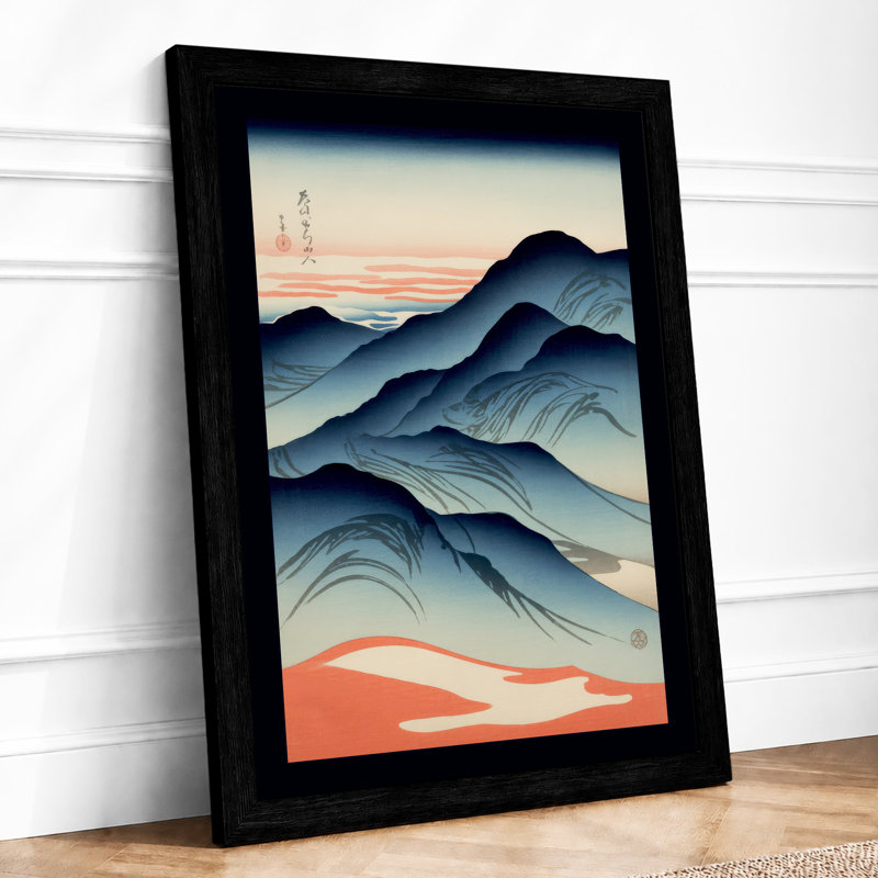 Mountains at Dusk Japandi - Framed Print, Black, A4 - 29.7 x 21.0 cm