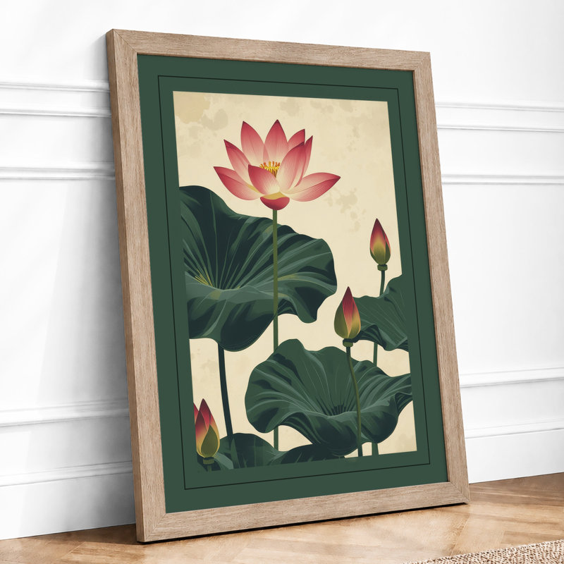 Lotus Bloom Botanical - Framed Print, A3 - 42.0 x 29.7 cm, Oak