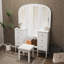 Bureau de coiffeuse antique avec miroir triple, ensemble de coiffeuse à 6 tiroirs avec tabouret, miroir pleine grandeur pour le vestiaire de la chambre à coucher, blanc