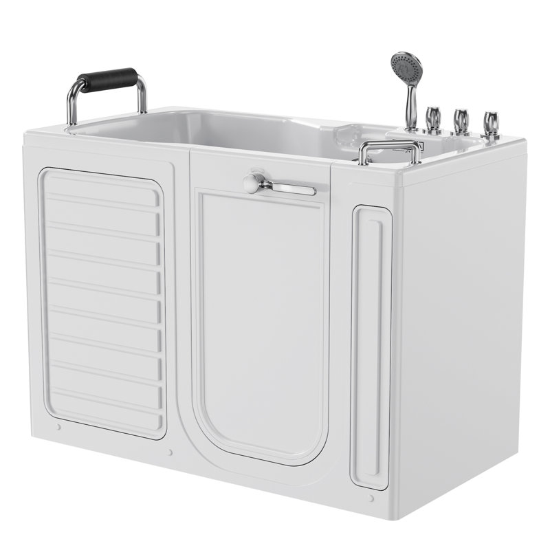 Empava White Acrylic Walk-In Soaking Bathtub with Handrails