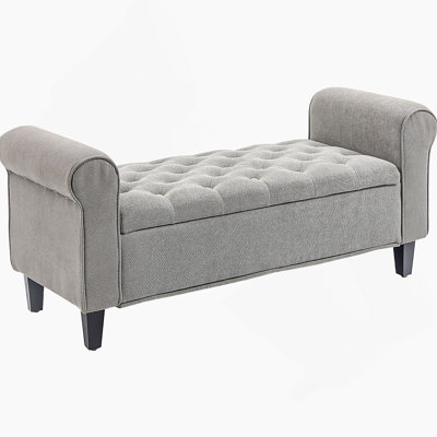 Banc de rangement avec repose-pieds 50 po, banc rembourré avec accoudoirs roulés, pieds en bois, banc de rangement capitonné