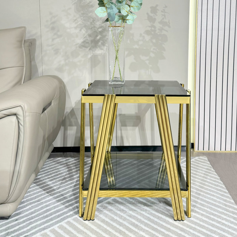 Allyse Glass Top End Table, Black, Gold